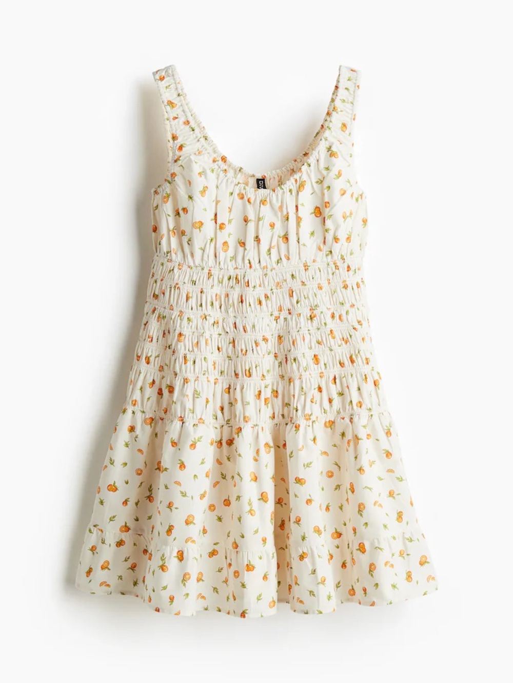 H&M Smocked ivory Floral-Print Dress